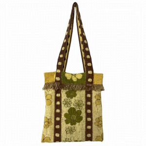 Vintage Floral Tote Bag - Brown and Green